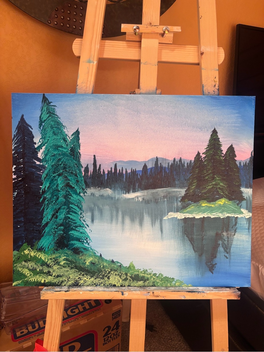 Tranquil Lake Pine Canvas Painting | Whispers at Dusk